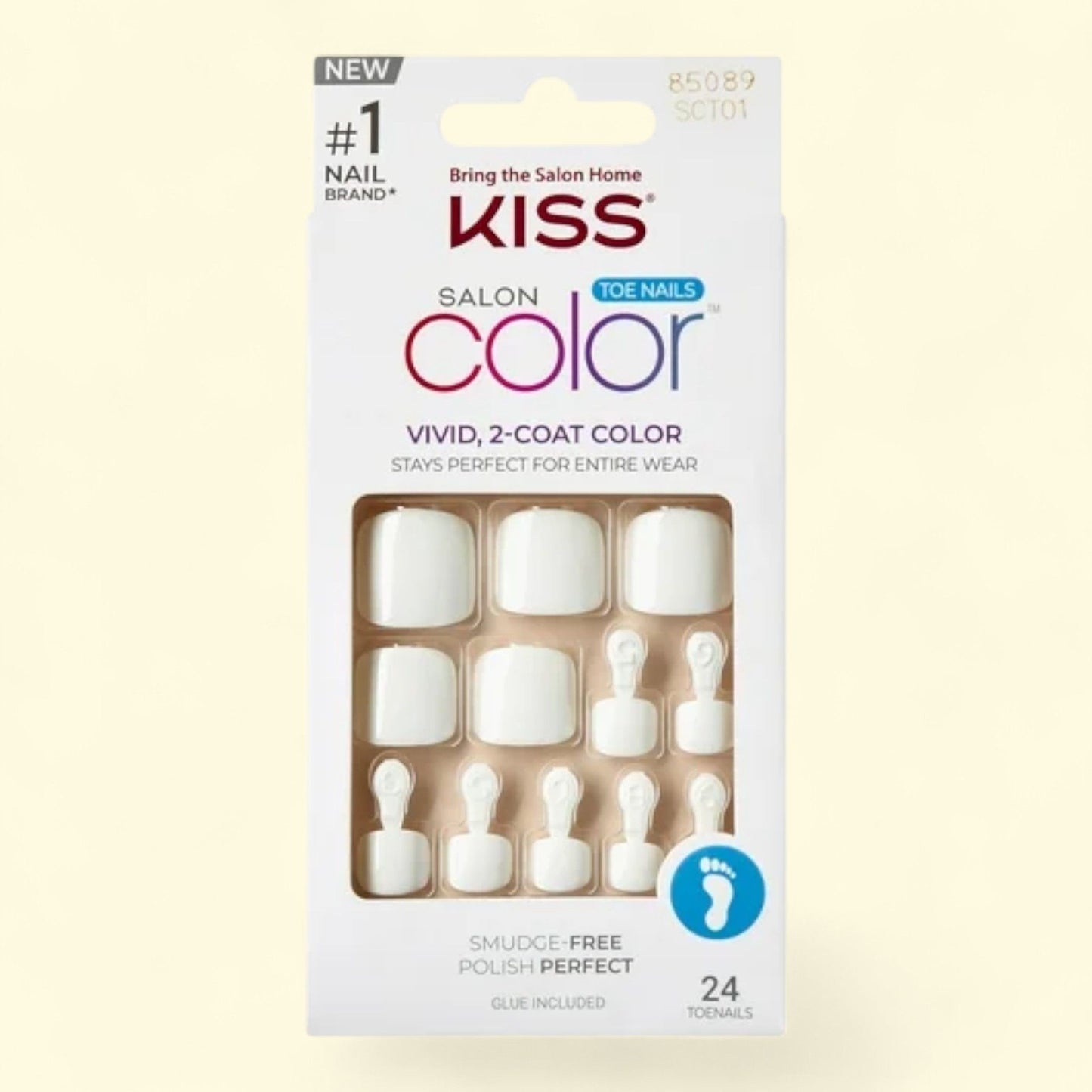 Kiss Salon Color Press-on Toenails, White, 24 Pieces — authentic US product shipped worldwide by Treatspree