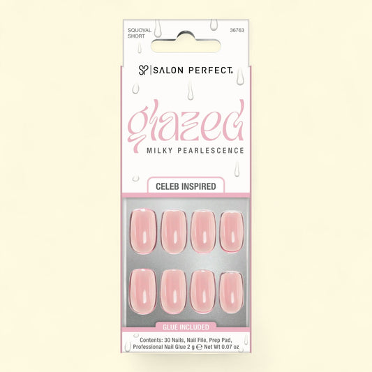 Salon Perfect Press-ons, 255 Glazed Peach French Tip, Short Round Squoval, 30 Nails