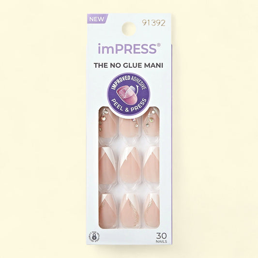Kiss imPRESS French Tip Medium Coffin Press-on Nails, White, 30 Pieces — authentic US product shipped worldwide by Treatspree