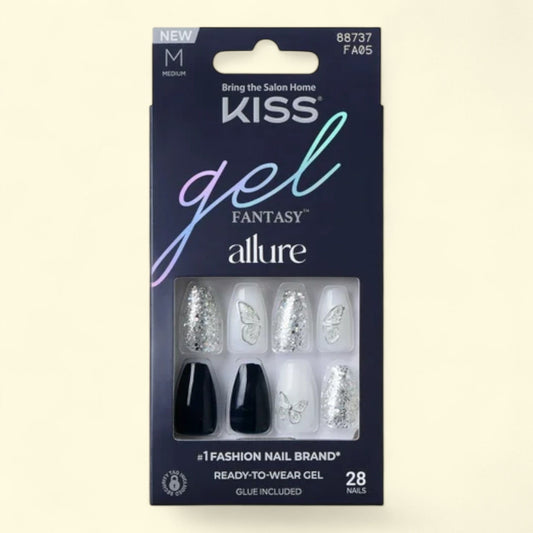 Kiss Gel Fantasy Allure Medium Coffin Press-on Nails, Blue, 28 Pieces — authentic US product shipped worldwide by Treatspree