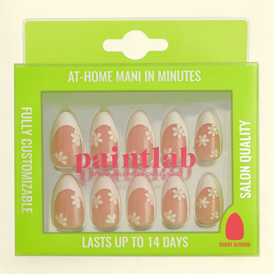 PaintLab Press on Nails Miss Daisy, Short Almond, 30 Pieces