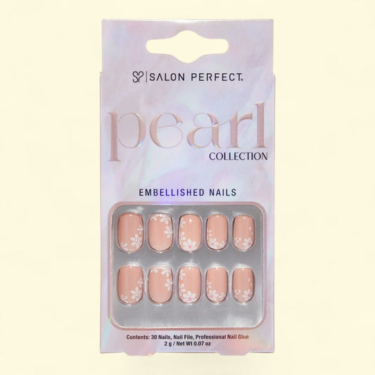 Salon Perfect Press-ons, 168 Pearl Floral, Short Square, 30 Nails