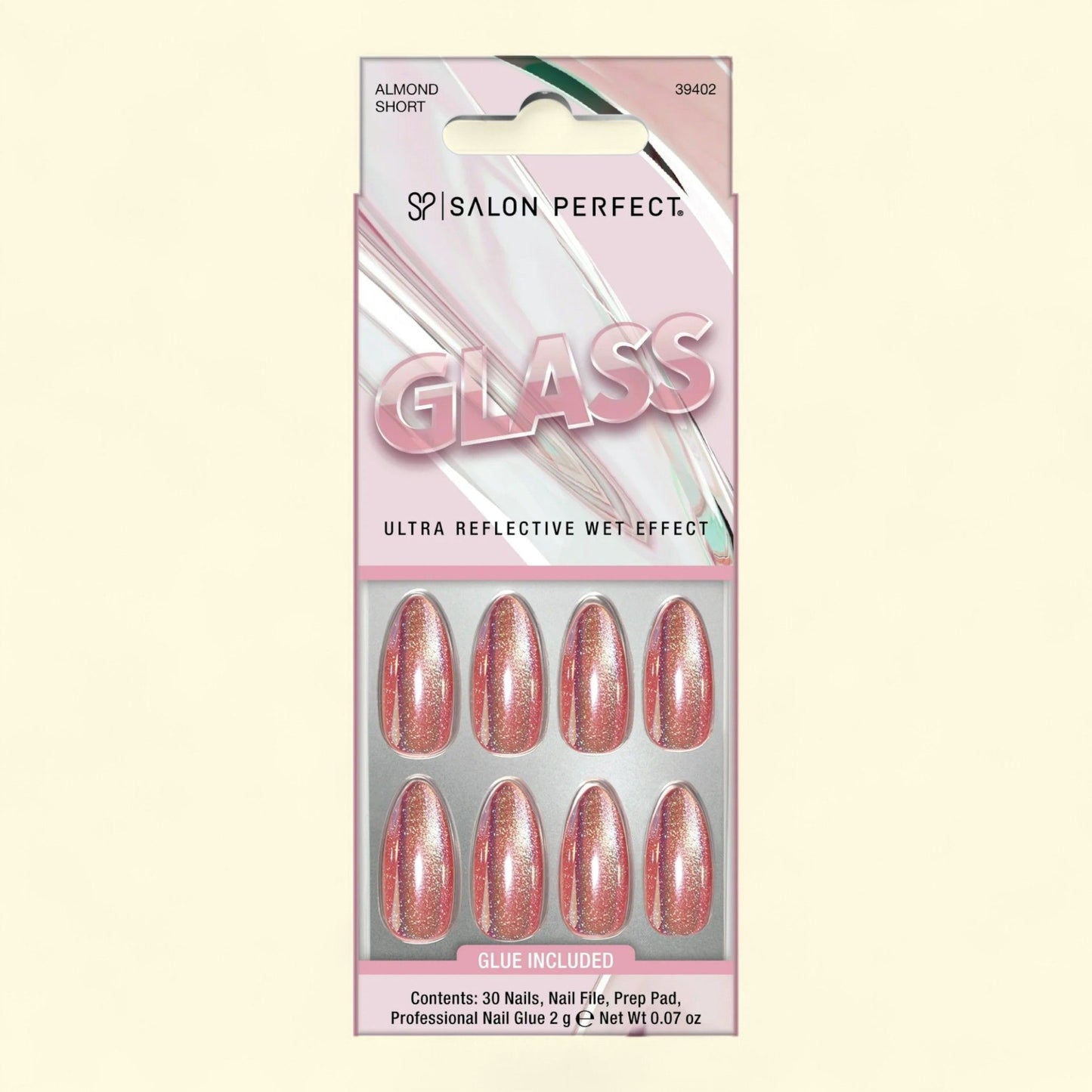 Salon Perfect Press-ons, 383 Glass Light Pink, Short Almond, 30 Nails — authentic US product shipped worldwide by Treatspree