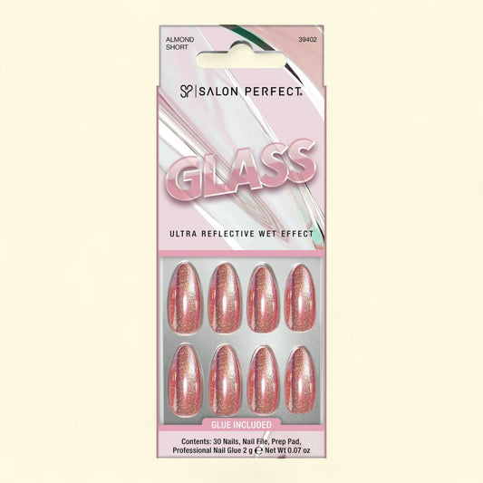 Salon Perfect Press-ons, 383 Glass Light Pink, Short Almond, 30 Nails