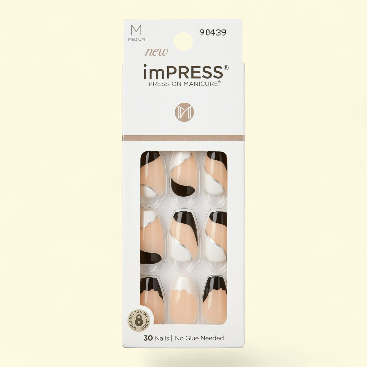KISS imPRESS Gel Press-On Nails, Medium Coffin, Glossy Black & Whit... — authentic US product shipped worldwide by Treatspree
