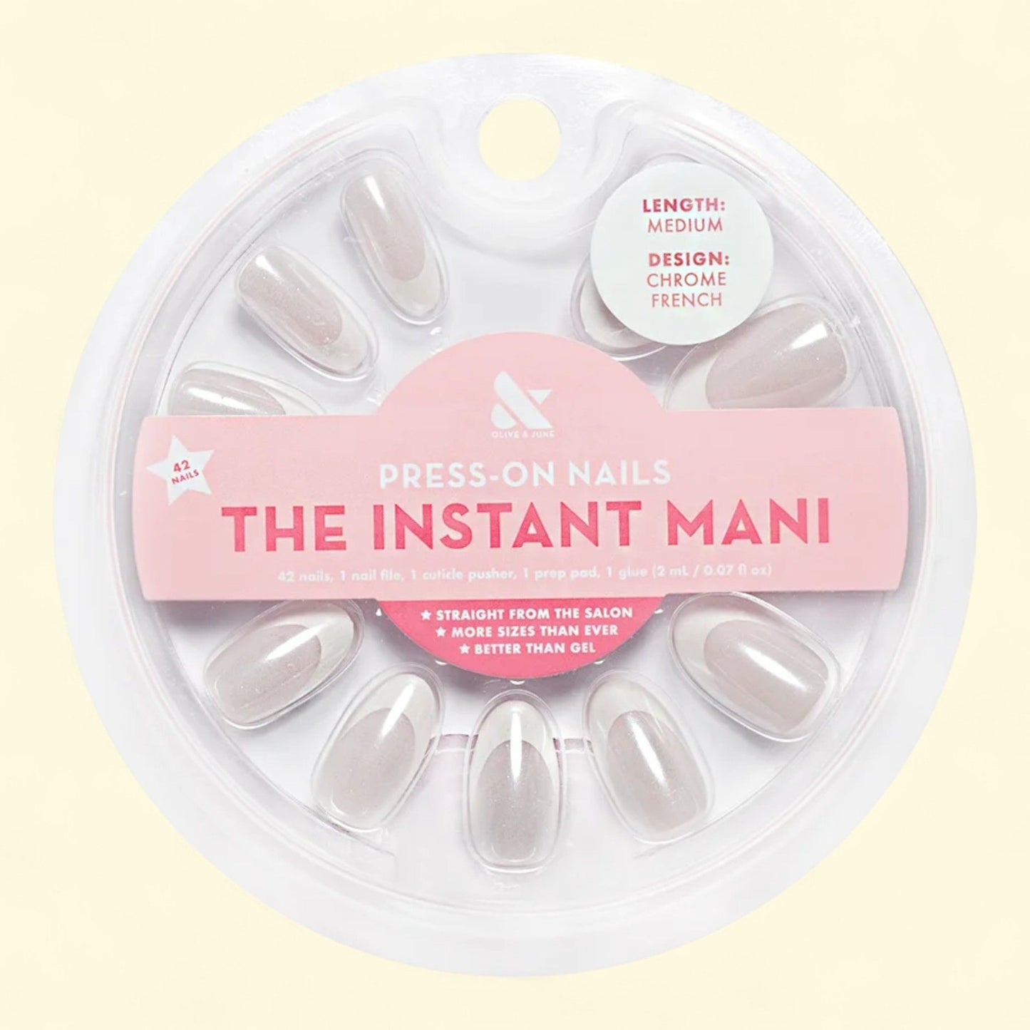 Olive & June Instant Mani Medium Oval Press-On Nails, Chrome French... — authentic US product shipped worldwide by Treatspree