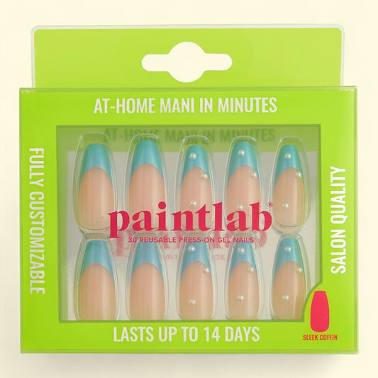 PaintLab Press on Nails Moonlit Periwinkle Blue, Sleek Coffin, 30 Pieces