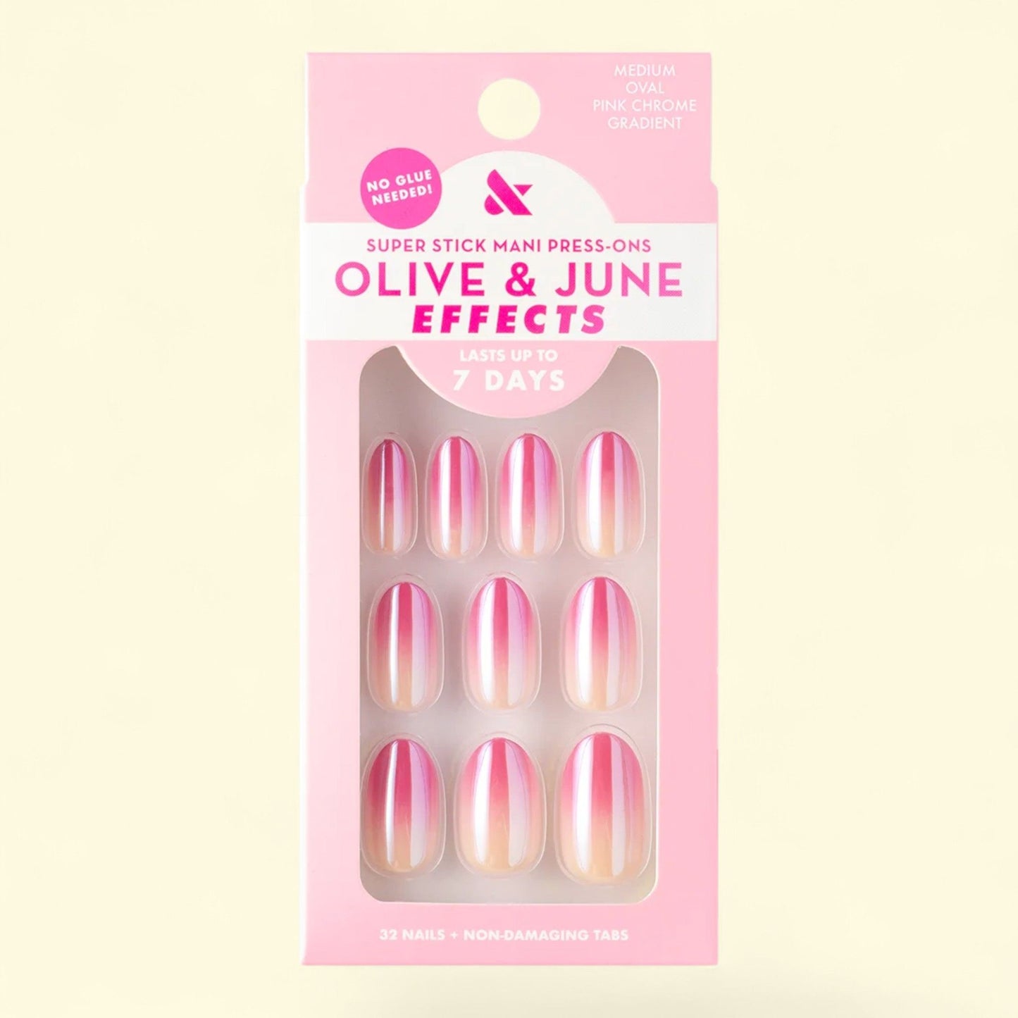 Olive & June Super Stick Mani Oval Medium Press-On Tabs, Pink Chrom... — authentic US product shipped worldwide by Treatspree