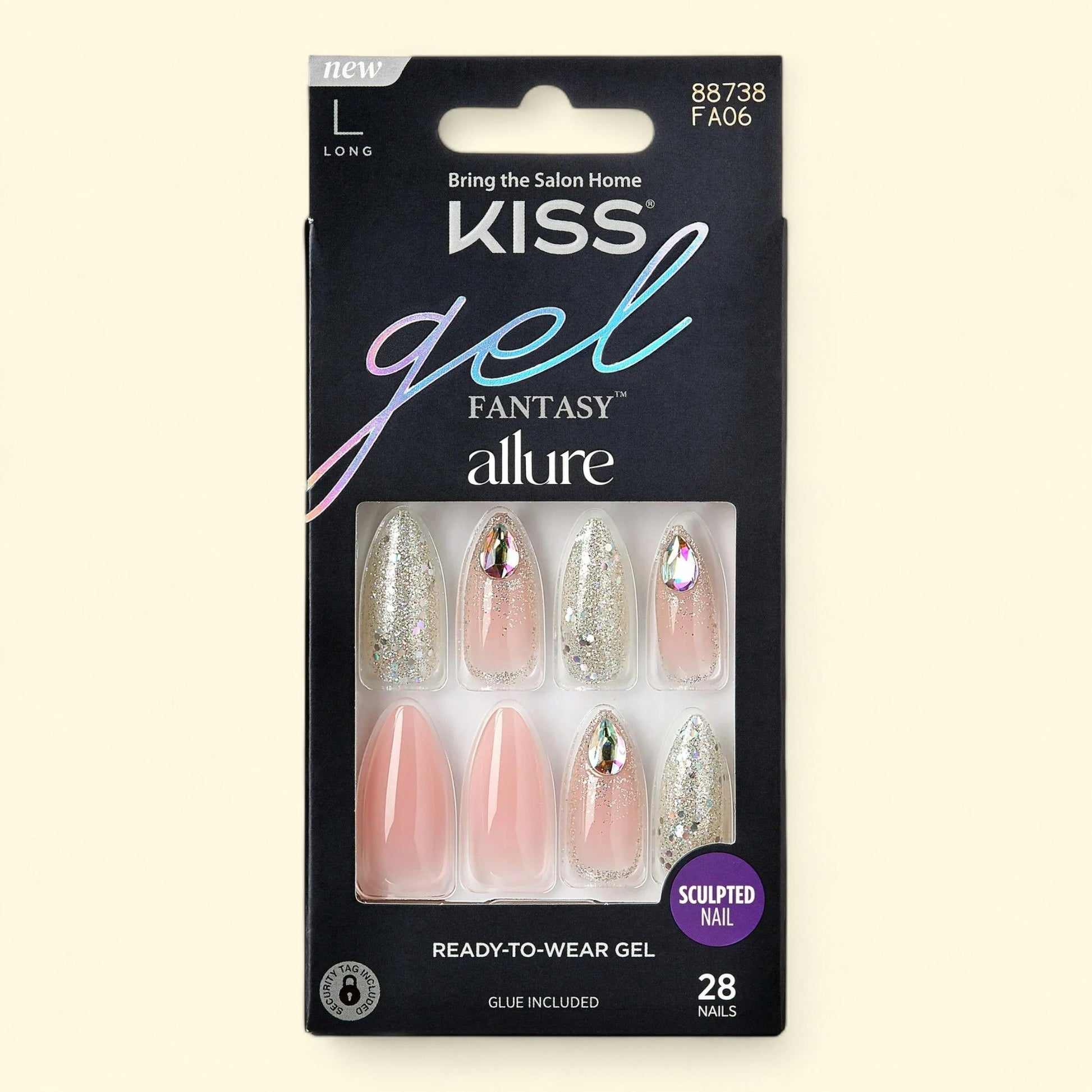 KISS Gel Fantasy Allure Press-On Nails, Pink, Long Almond, 28 Count — authentic US product shipped worldwide by Treatspree