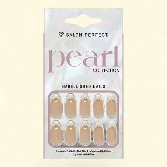 Salon Perfect Press-ons, 170 Pearl White French Tip, Medium Almond, 30 Nails