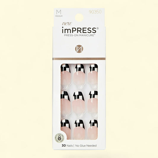 KISS imPRESS Coffin Gel Press-On Nails, Glossy Dark Black, 30 Pieces — authentic US product shipped worldwide by Treatspree