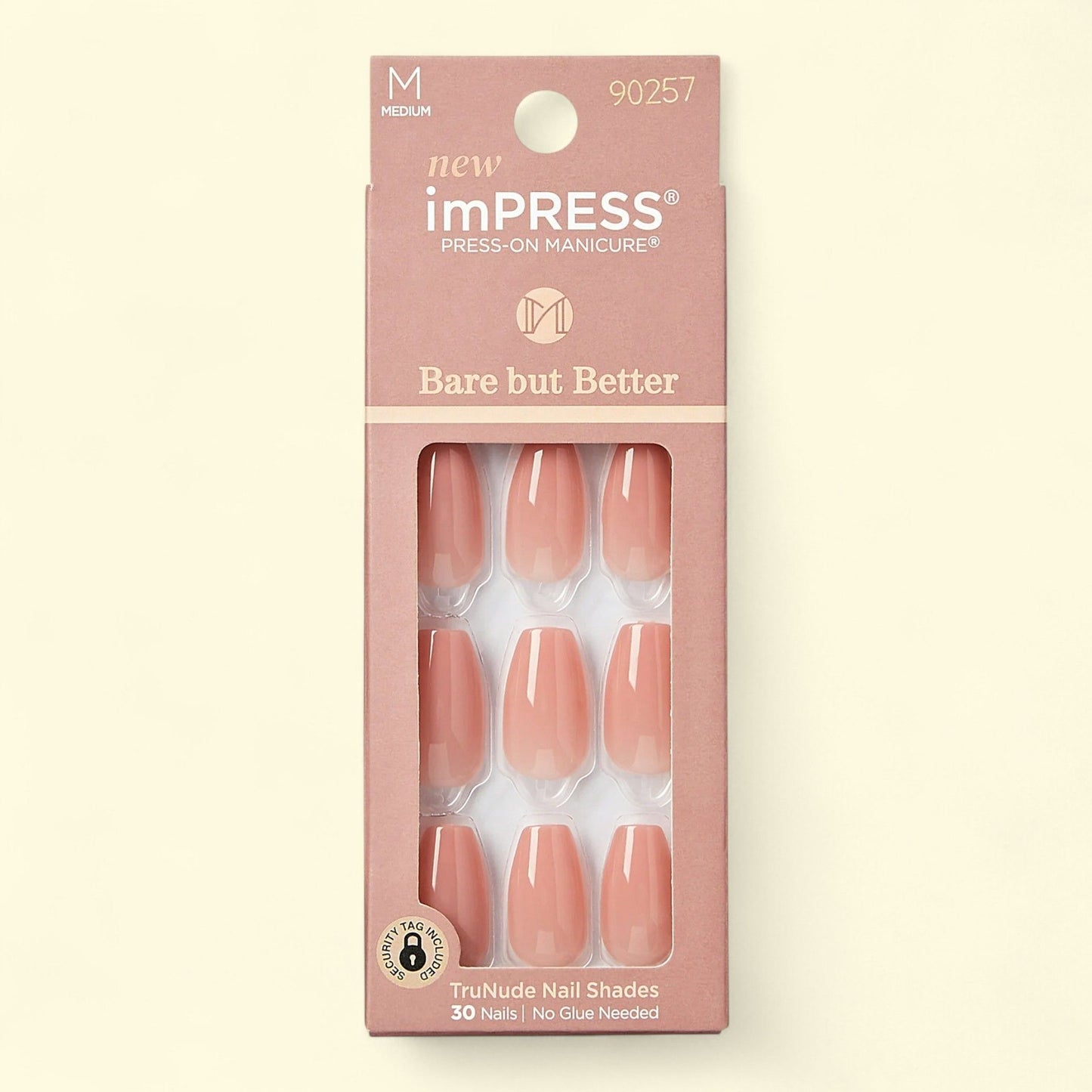 KISS imPRESS Bare but better Medium Coffin Gel Press-On Nails, 30 P... — authentic US product shipped worldwide by Treatspree