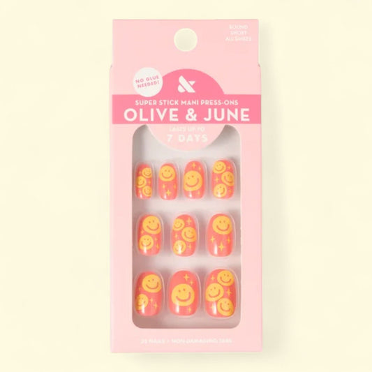 Olive & June Super Stick Mani Round Short Press-On Nail Tabs, Happy... — authentic US product shipped worldwide by Treatspree