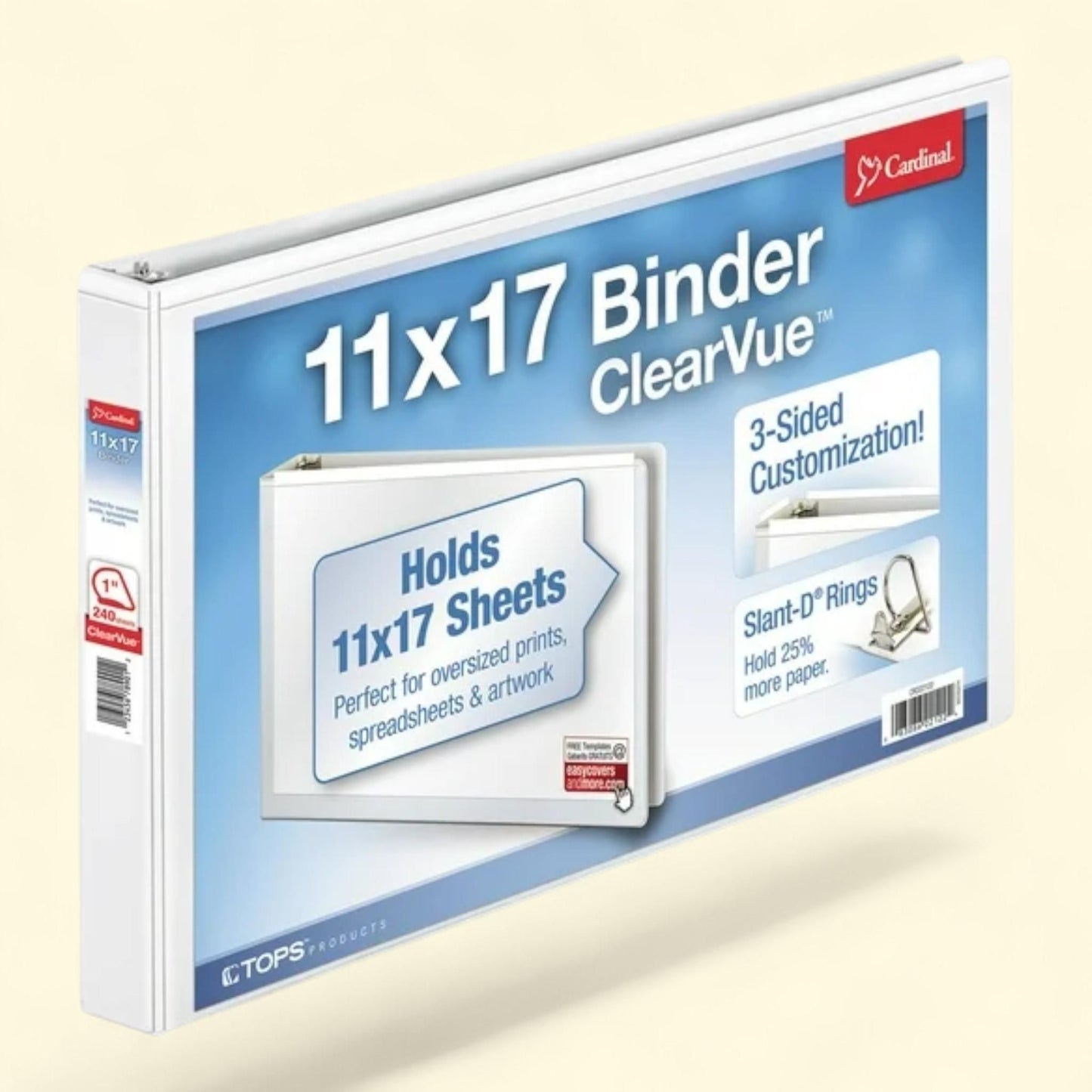 Cardinal ClearVue Slant-D Ring Binder, 1" Cap, White, 11 x 17 — authentic US product shipped worldwide by Treatspree