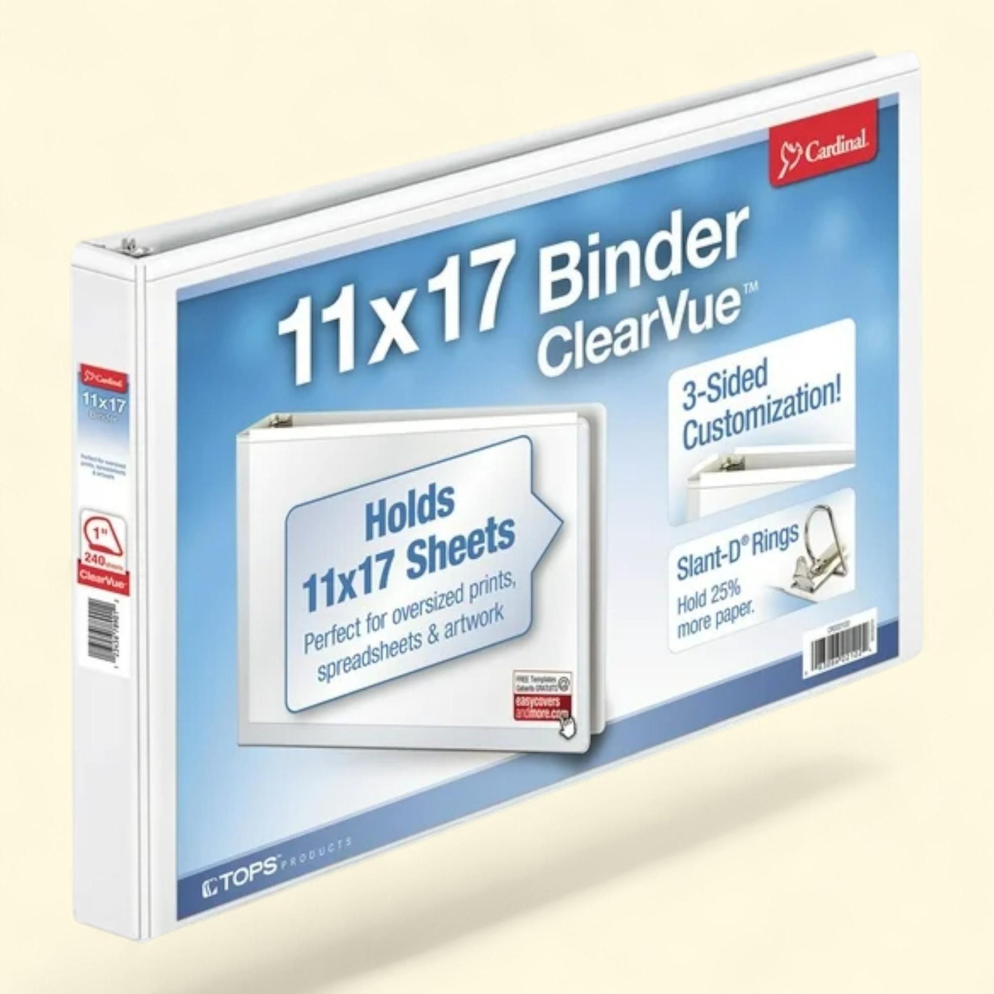 Cardinal ClearVue Slant-D Ring Binder, 1" Cap, White, 11 x 17 — authentic US product shipped worldwide by Treatspree