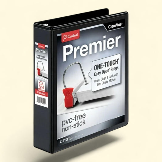 Cardinal Premier Clearvue Locking Slant-D Ring Binder, 1.5", 11" x 8.5", Black