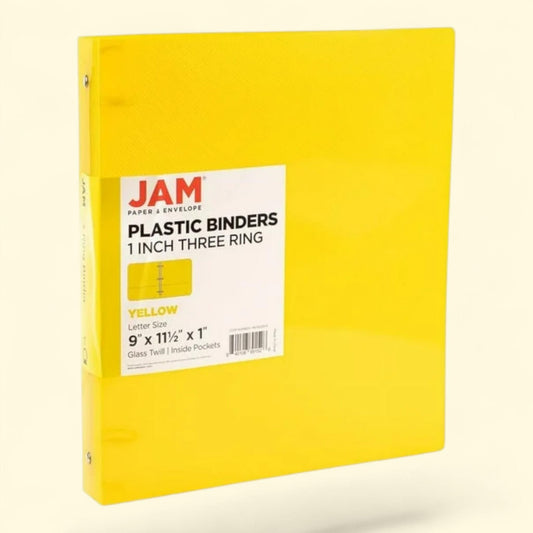 JAM Paper Plastic Binder, 1 inch, Yellow, 11.5 x 10.25, 1 Pack