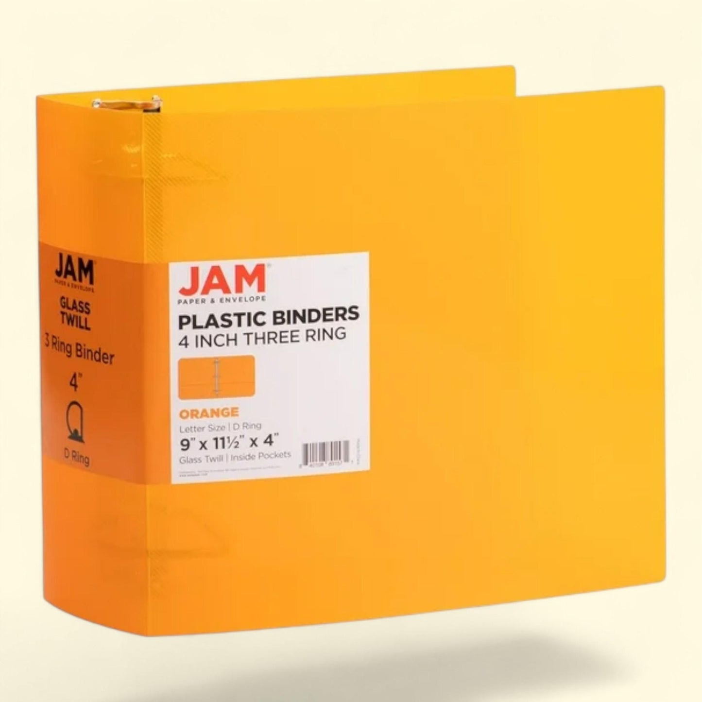 JAM Paper Plastic Binder, 4 inch, Orange, 1/Pack