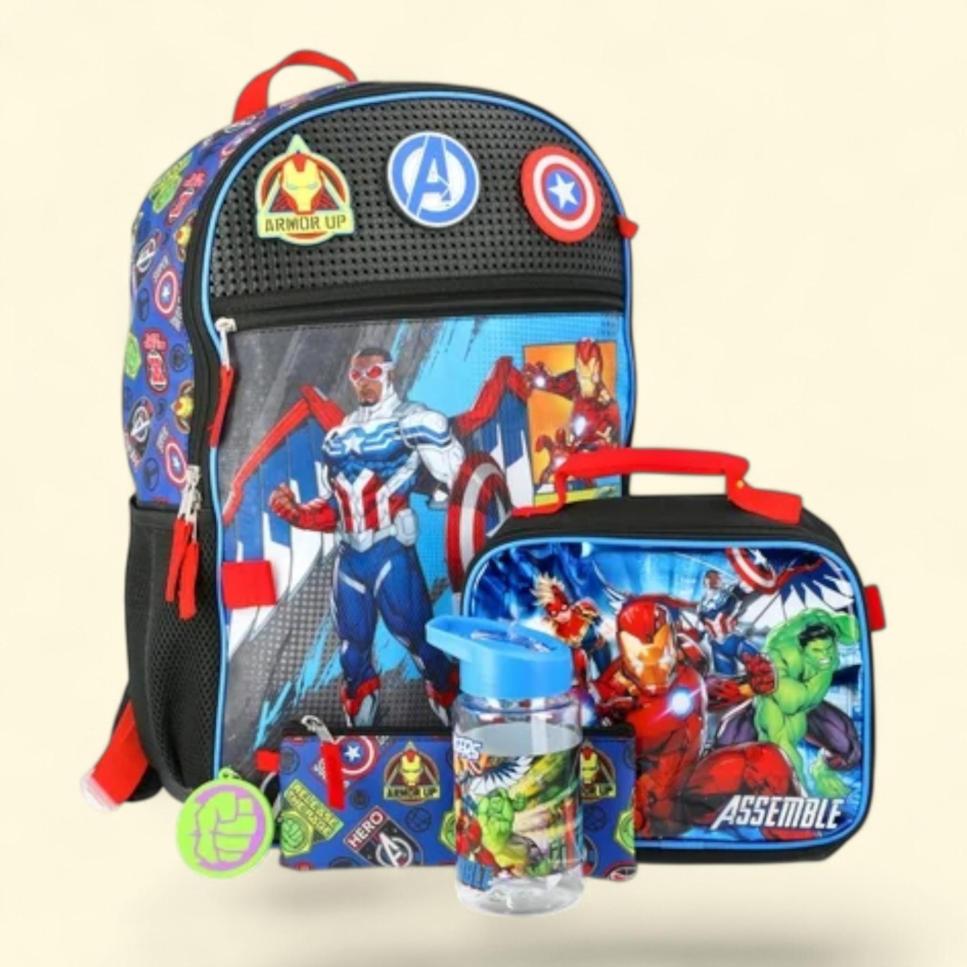Marvel Avengers Boys Customizable Charm Backpack Set, 17" 6-Piece, ... — authentic US product shipped worldwide by Treatspree