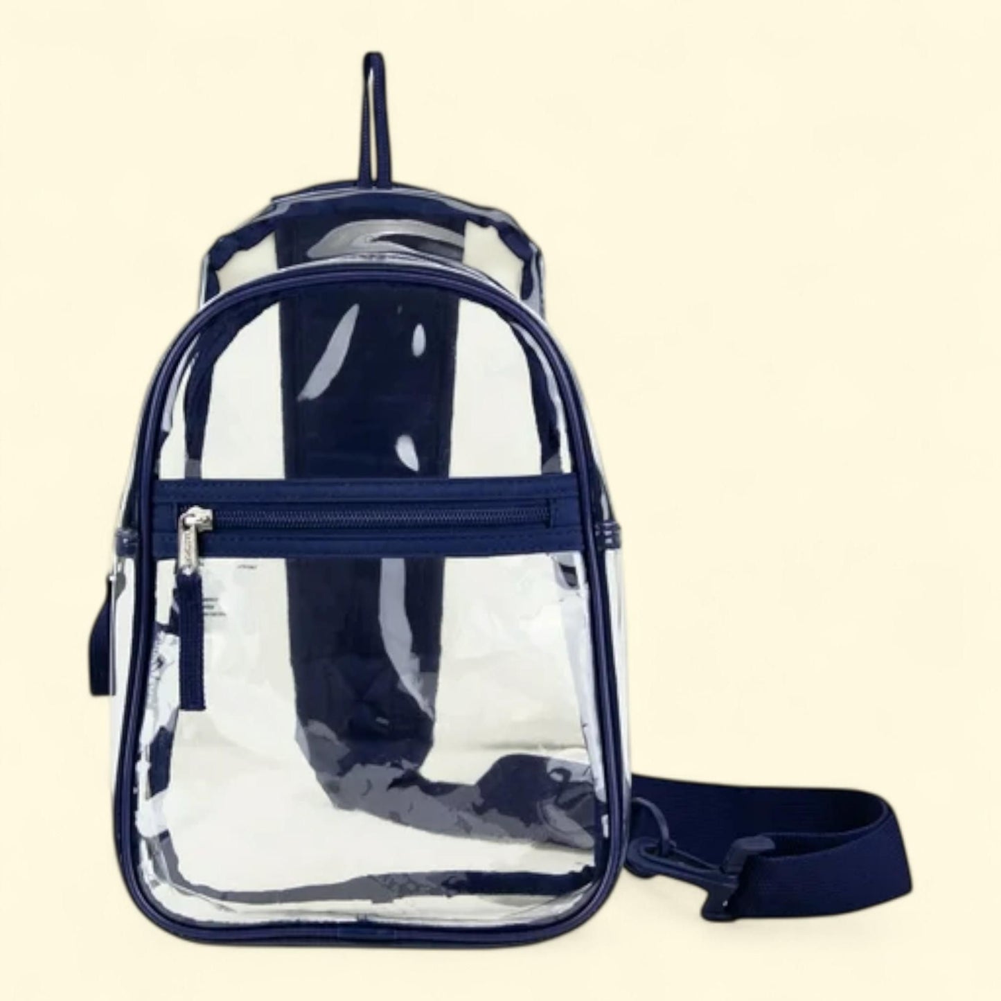 Unisex Clear Sling Stadium Approved Bag, Blue Trim