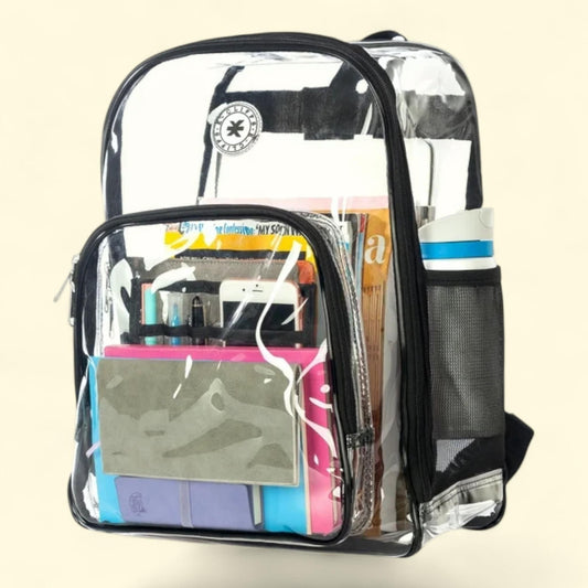 Unisex Heavy Duty Clear School Backpack, 17", Black Trim
