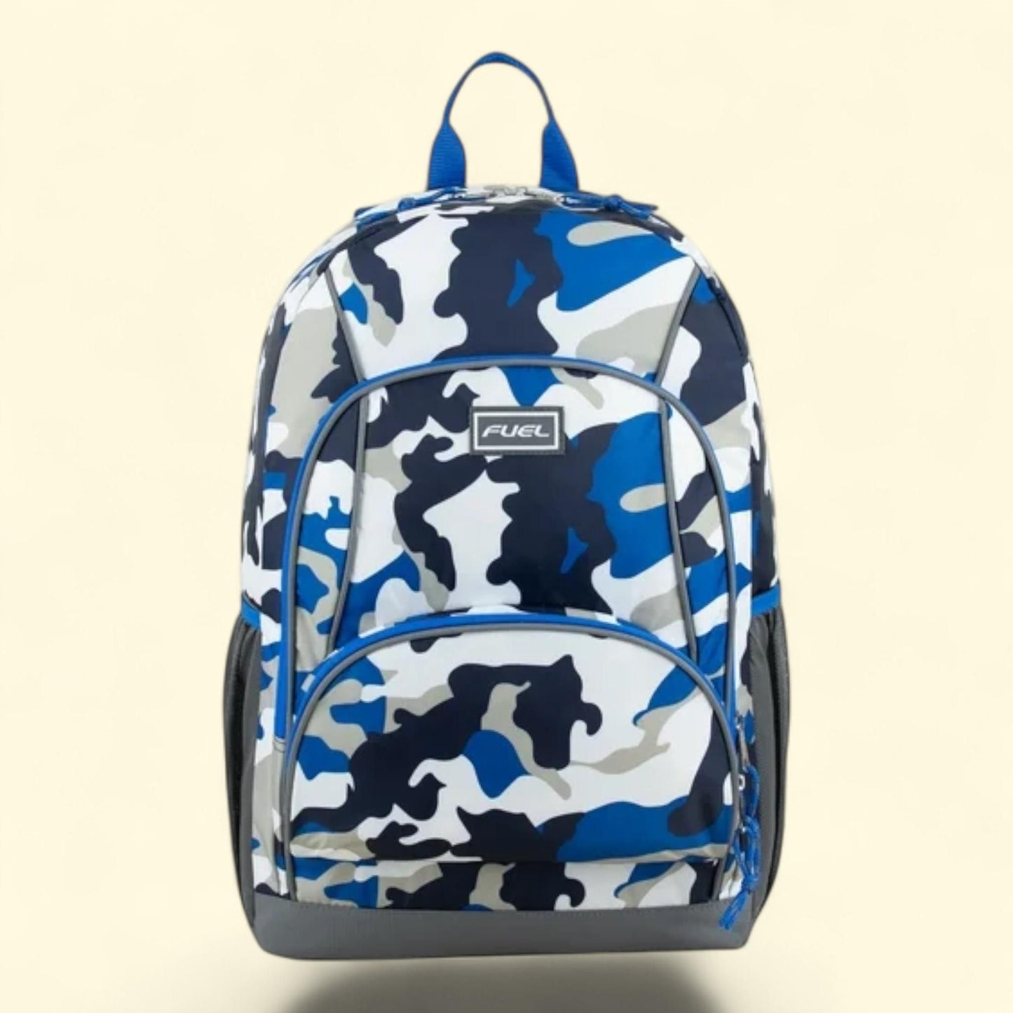 Unisex Triple Pocket Backpack, Blue Camouflage