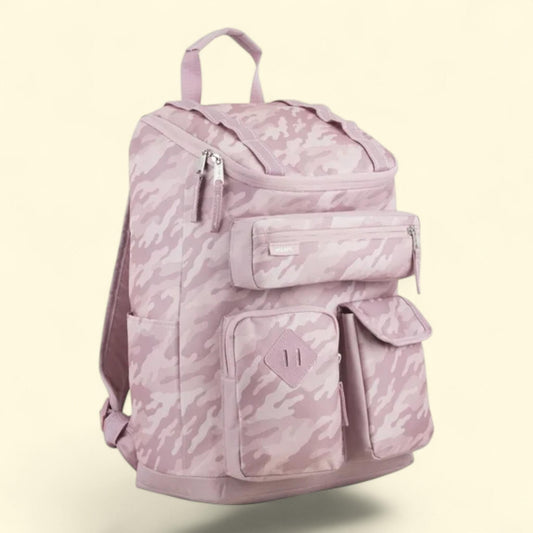Unisex Cargo Backpack, Pink Camouflage, Wide Mouth