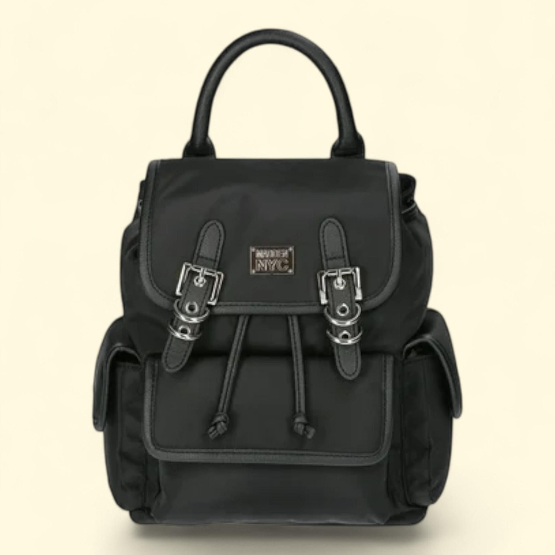 Madden NYC Women's Buckle Flap Nylon Backpack, Black — authentic US product shipped worldwide by Treatspree