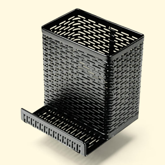Artistic Urban Collection Punched Metal Pencil Cup/Cell Phone Stand, 3 1/2 x 3 1/2, Black