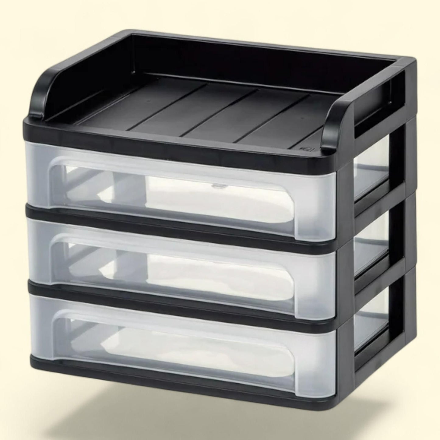 IRIS Three-Drawer Desktop Storage, Medium, Black/Clear