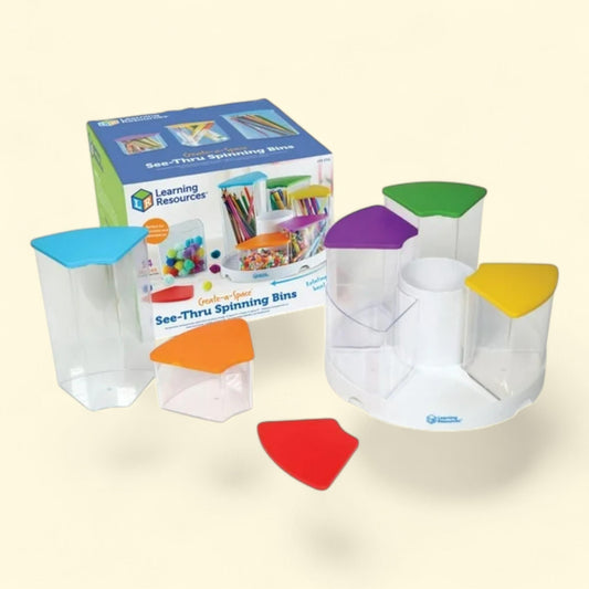 Learning Resources Create-a-Space See-Thru Spinning Bins, Classroom Organization, School Supplies Organizer, Craft Storage Carousel Center