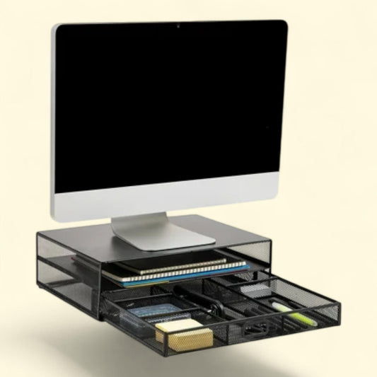 Mind Reader Monitor Stand and Office Supplies Desktop Organizer, Black, Size