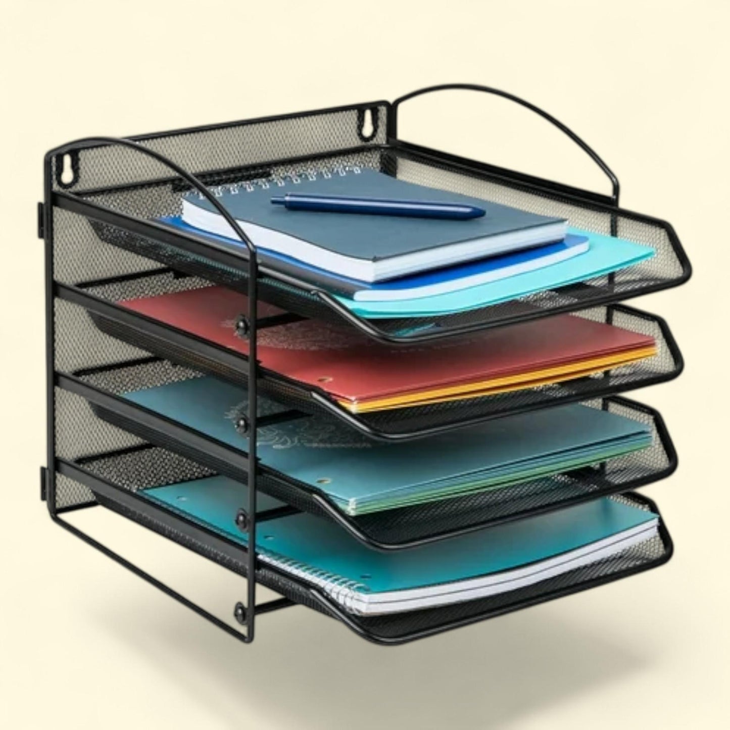 Mind Reader Paper Tray, Desktop Organizer, File Storage, Wall Mountable, Office, Metal Mesh, Black