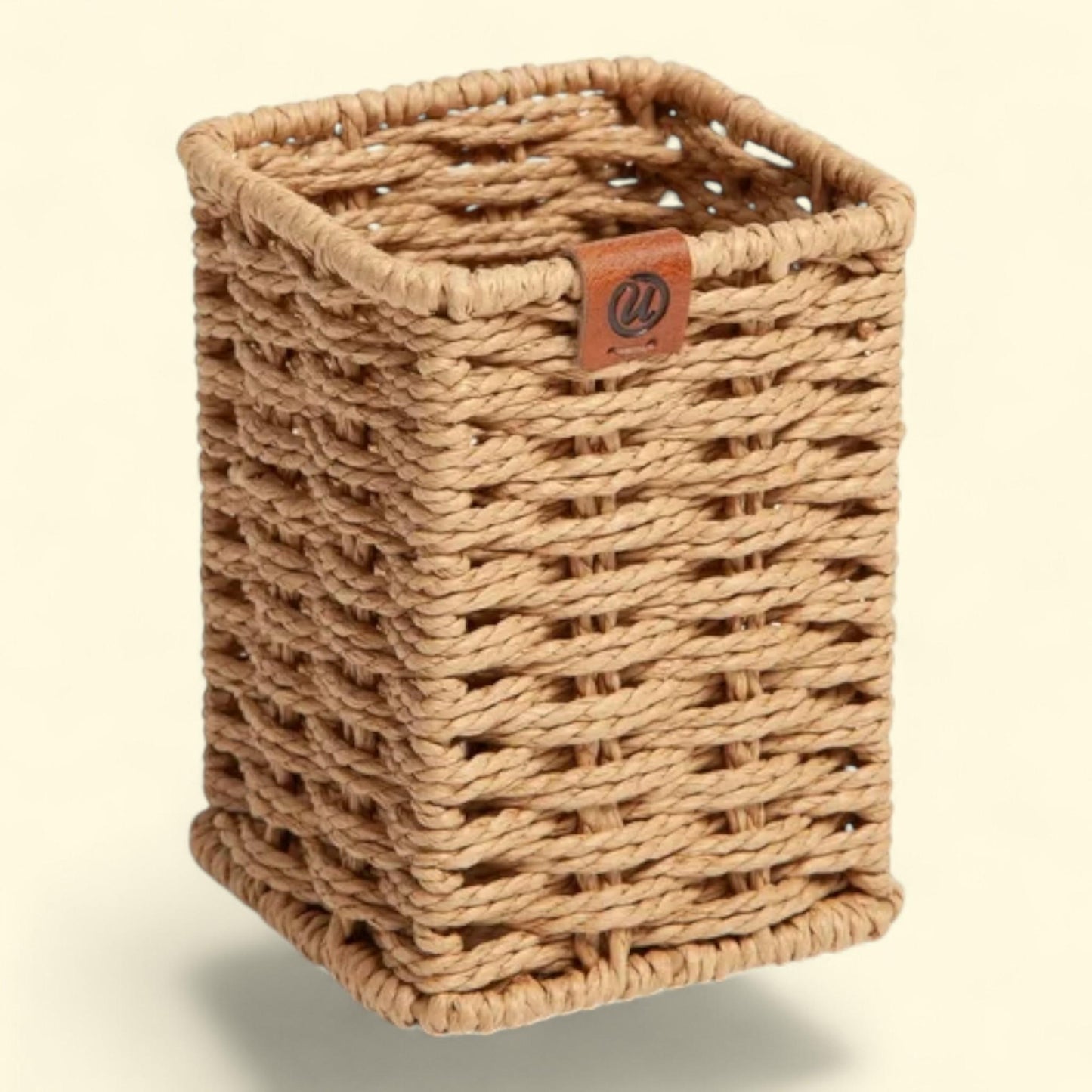 U Brands Woven Pencil Cup, Brown, 3.2 x 3.2 x 4.2 inches