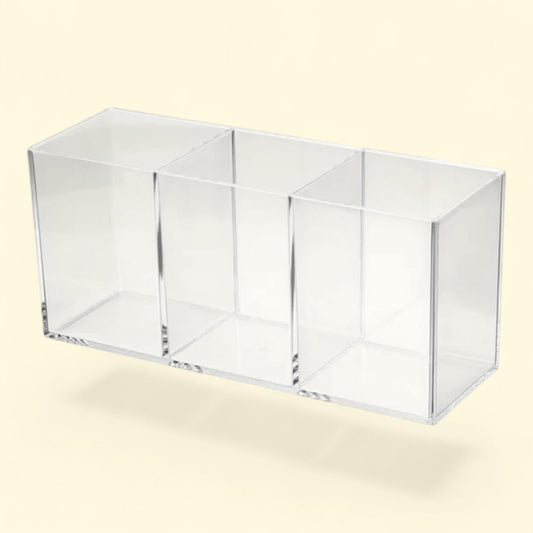 Unique Bargains Pen Holder, 3 Compartments, Clear Acrylic, Transparent, Cup