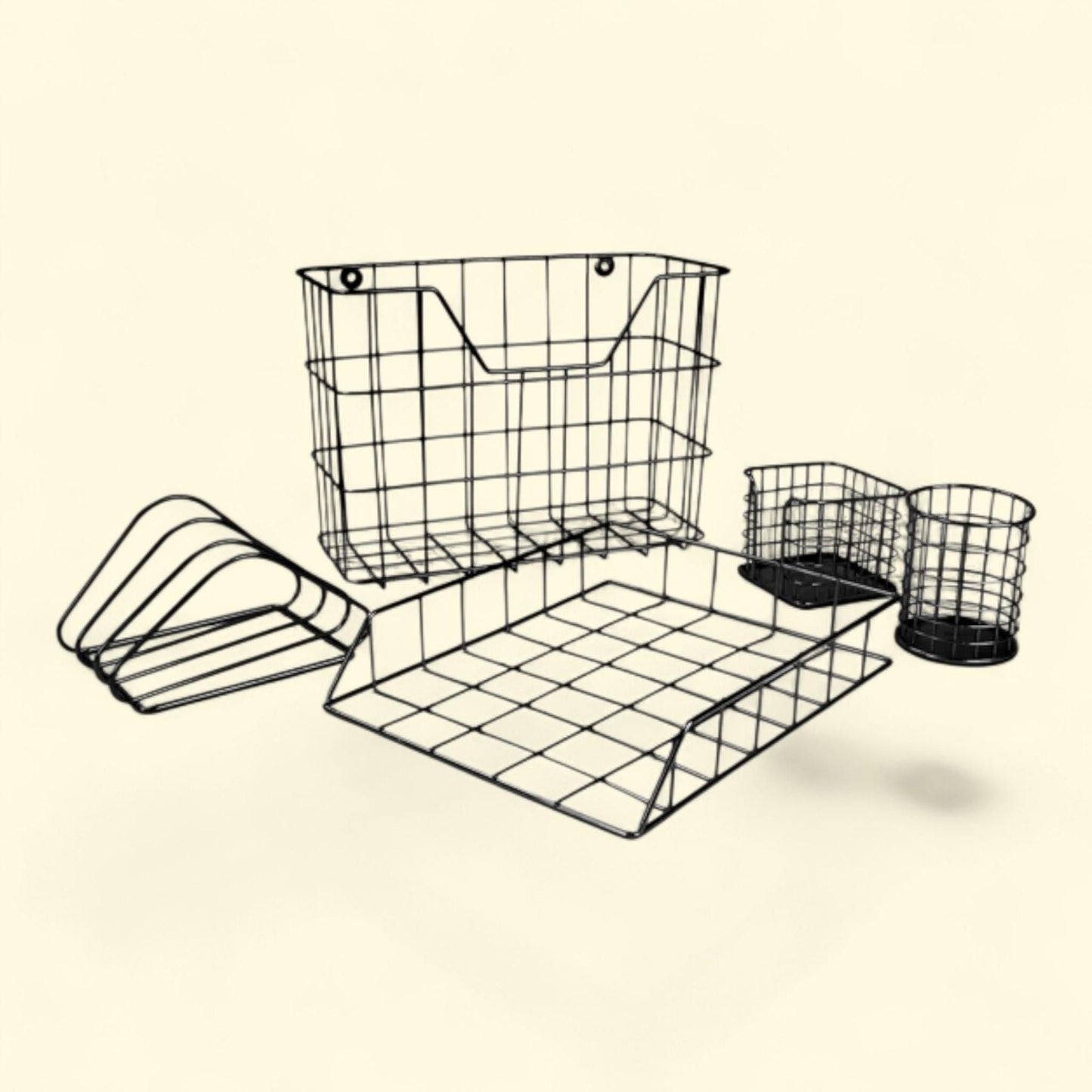 Wire Metal Desk Organizer Set, Black, 5 in 1 — authentic US product shipped worldwide by Treatspree
