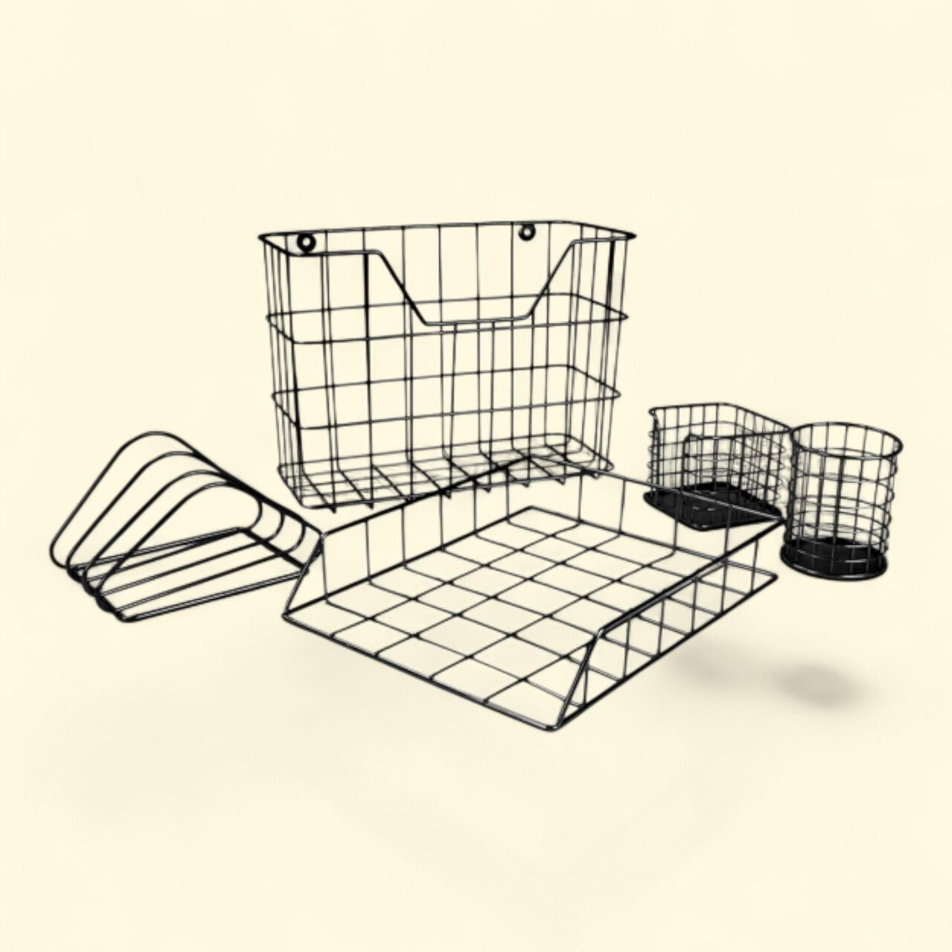 Wire Metal Desk Organizer Set, Black, 5 in 1 — authentic US product shipped worldwide by Treatspree