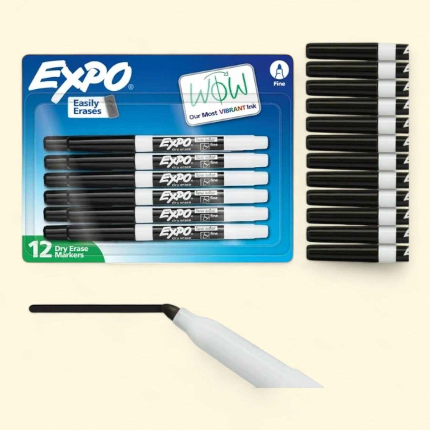 EXPO Dry Erase Markers, Black, Fine Tip, 12 Count — authentic US product shipped worldwide by Treatspree
