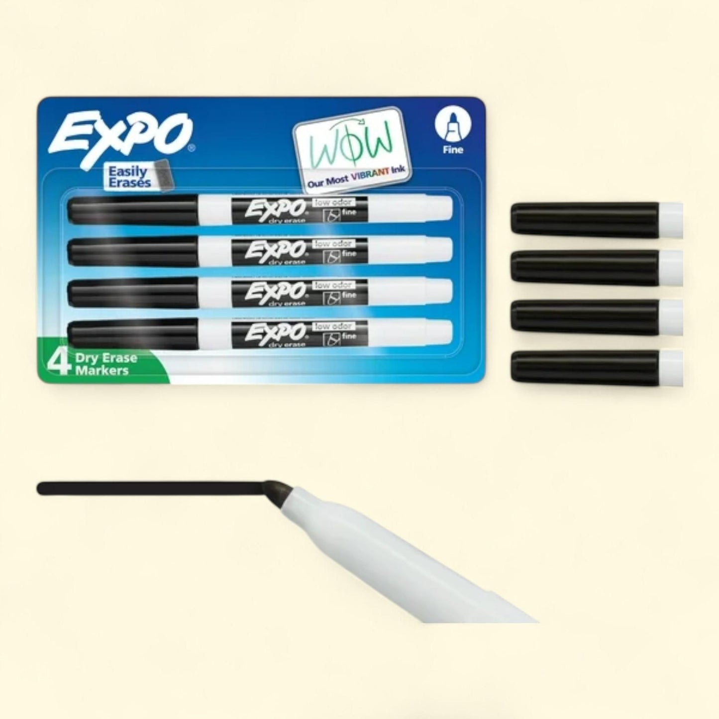 EXPO Dry Erase Markers, Fine Tip, Black, 4 Count