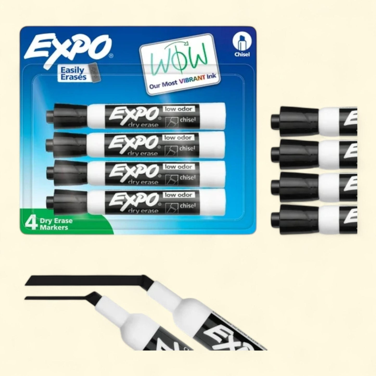 EXPO Dry Erase Markers, Chisel Tip, Black, 4 Count