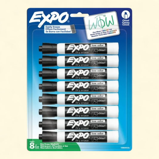 EXPO Dry Erase Markers, Chisel Tip, Black, 8 Count