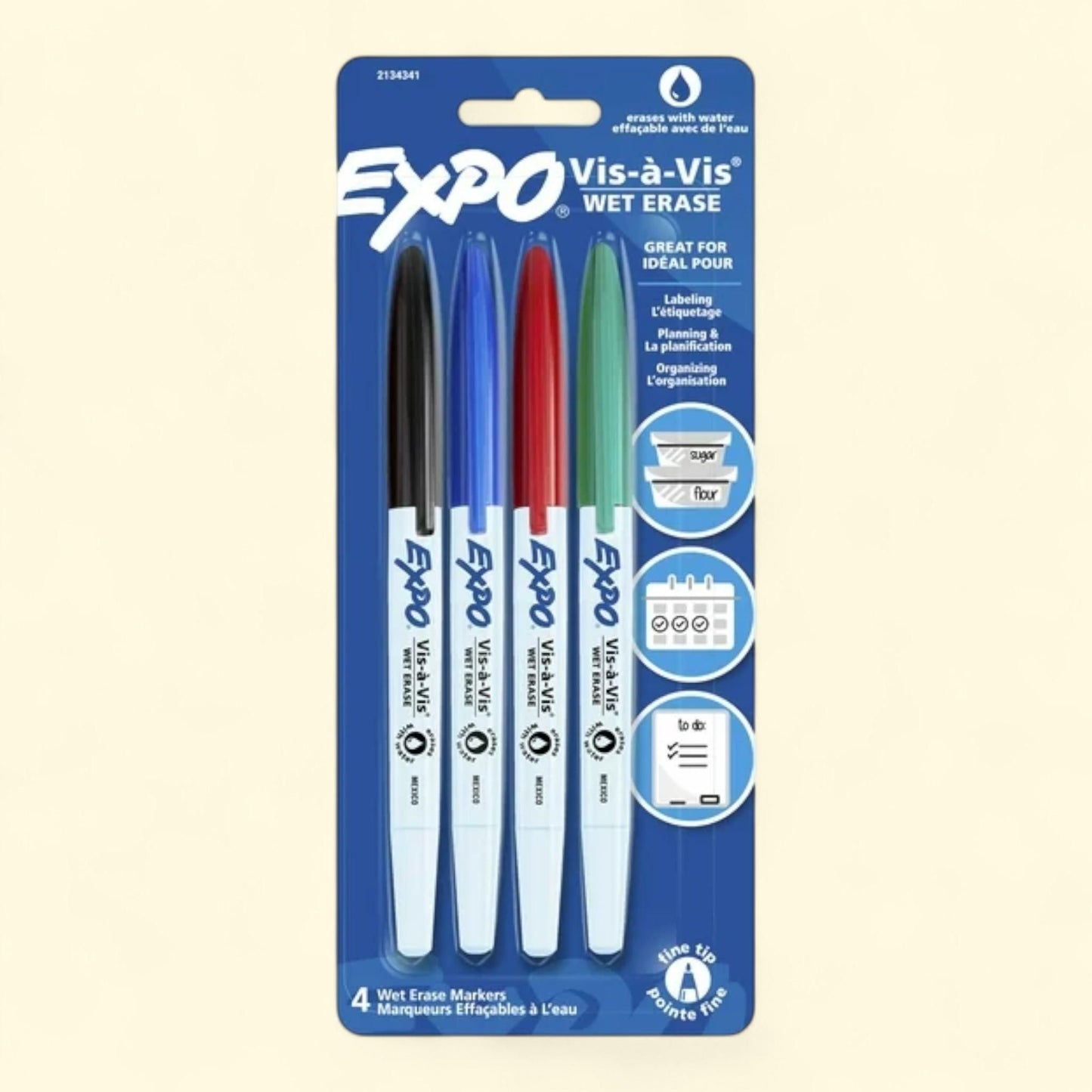 Expo Vis-A-Vis Wet Erase Markers, 4 Count