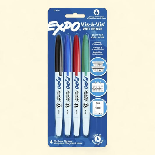 Expo Vis-A-Vis Wet Erase Markers, 4 Count