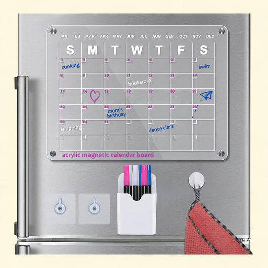 Monthly Planner Acrylic Magnetic Dry Erase Board, 6 Pens