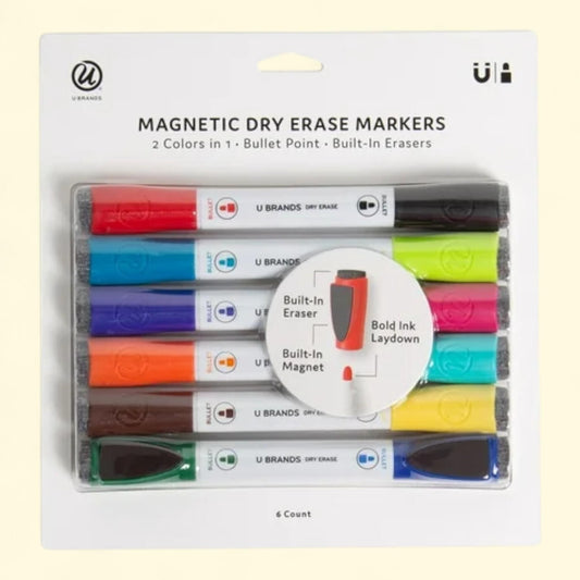 U Brands Dry Erase Markers, Chisel Tip, Assorted Colors, 6 Count