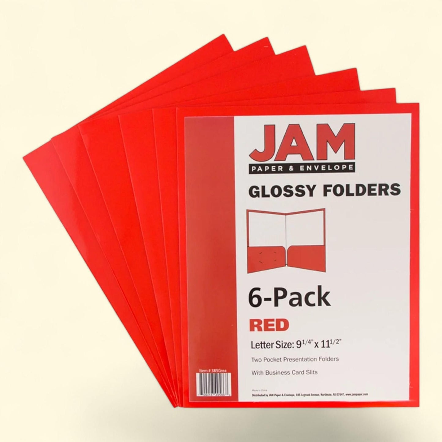 JAM Paper Glossy Two Pocket Folders, Red, 6 Pack