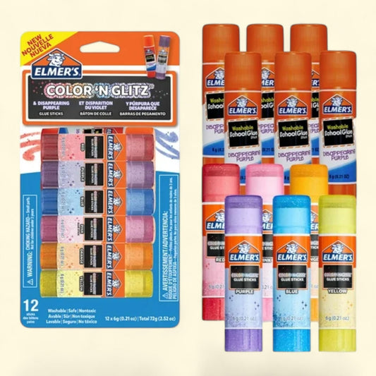 Elmer's Color 'n Glitz Glue Sticks, 6 Grams, 12 pack
