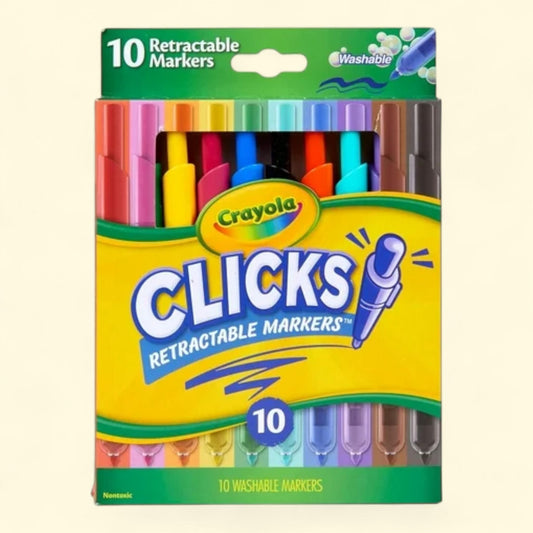 Crayola Clicks Retractable Markers (10ct), Cone Tip, Washable, 6+