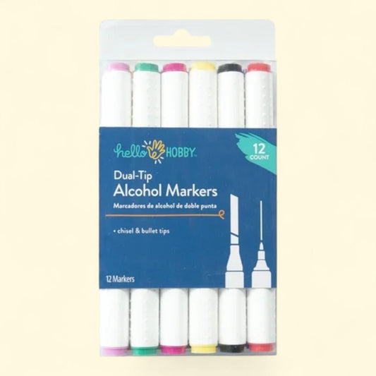 Hello Hobby Alcohol Markers, Dual-Tip, 12 Count