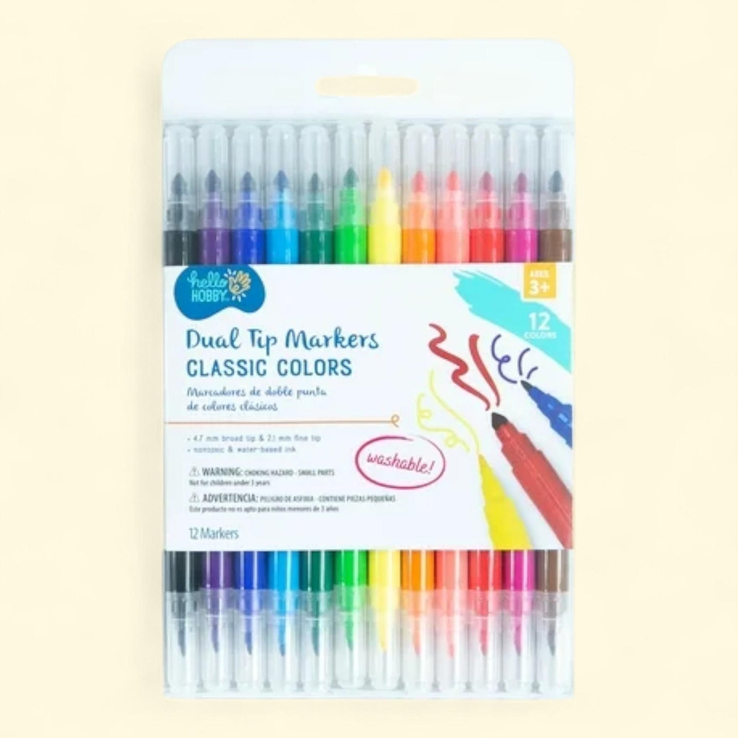 Hello Hobby Washable Dual Tip Markers, 12 Count